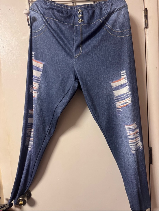 Denim - Women’s New  Navy Blue Ripped Jeggings - Stretch Denim Look